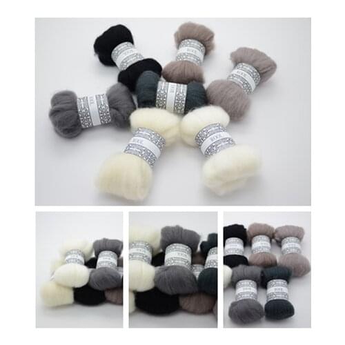 DIY Needle felt 66s wool felt poke fun soft feeling Wool Tops Roving DIY Spin " black white & grey animal series" 10g/7pcs/lot