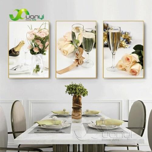 Nordic Wine Glass Flower Oil Painting Poster And Prints Modern Canvas Art Kitchen Wall Decoration Dinning Living Room Decor