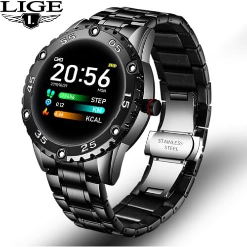 LIGE Steel Band Smart Watch Men Heart Rate Blood Pressure Monitor Sport Multifunction Mode Fitness Tracker Waterproof Smartwatch