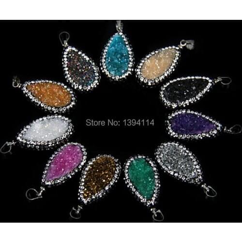 Titanium Crystal Cluster Around Pave CZ Drop Pendants Silver Plated, CZ Paved On The Side Approx14*24 mm