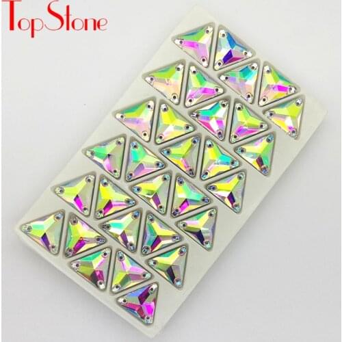 TopStone Crystal AB Triangle Sew On Rhinestones Glass Flatback Size 12 16 22 mm For DIY Sewing Dance Dress Strass Clothes