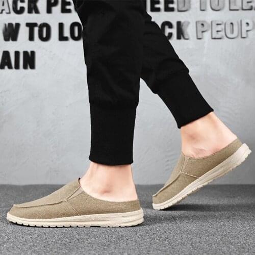 Summer Mens Loafers Super Light Casual Linen Shoes for Men Singback Male Canvas Flats Casual Half Slippers Soft Mens Shoes