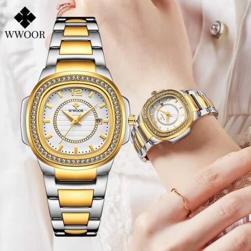WWOOR 2021 Fashion Women Watch Gold Square Designer Gevena Ladies Wrist Watches Luxury Brand Diamond Quartz Clock Gift For Women