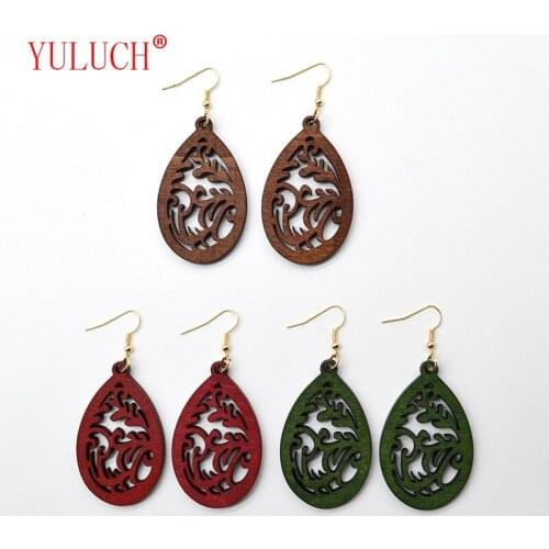 YULUCH 2018 Personality Fashion Woman Drops Hollow Abstract Pattern Wooden Pendant Jewelry Accessories Earrings Gift