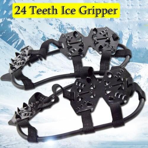 Ice Gripper Non-slip Crampons Spike Grips Cleats For Ice Snow Climbing Unisex Non-slip Anti-Skiing Crampons Shoes Cover 24 Teeth