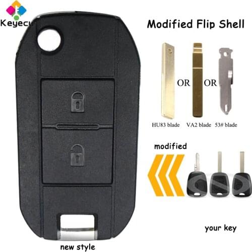 KEYECU Replacement Modified Folding Flip Remote Car Key Shell - 2 Buttons - FOB for Peugeot Partner Expert Boxer SX9 206 406 307