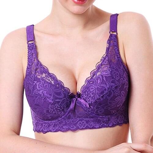 Ladies Women Sexy Underwear 3/4 Cup Padded Lace Sheer Bra Large Cup B C D Underwear Womens Big Size Bra Sexy lingerie