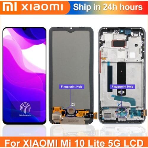 AAA Quality for Xiaomi Mi 10 Lite LCD Display with Frame Touch Screen Digitizer M2002J9G LCD For Xiaomi Mi 10 Lite 5g Assembly
