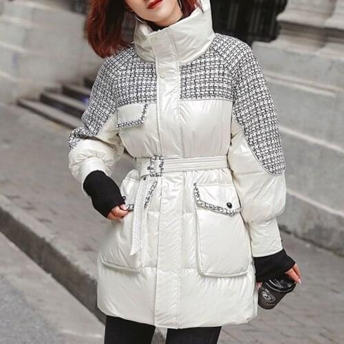 Winter Splice Jacket Women Long Slim Warm Down Coats 2021 New Winter Jacket Parkas Woman Warm Stand-up Collar Jacket Coat