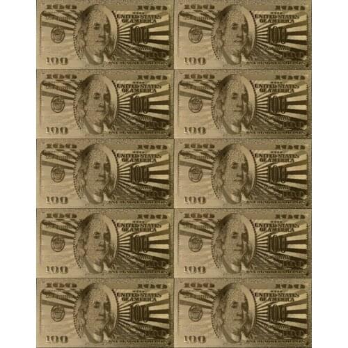 10Pcs/Lot Colorful USA Banknotes 100 Dollar Bills Bank Note In 24K Gold Plated Fake Currency Money for Gifts Free Shipping