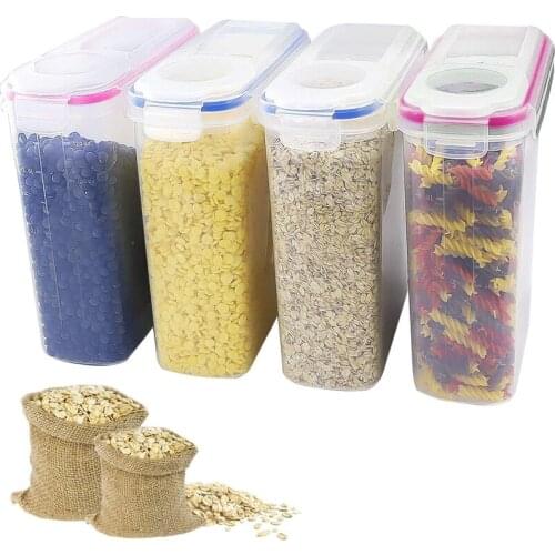 4Pcs 4L Plastic Cereal Dispenser Storage Box Kitchen Food Grain Cans Rice Container Moisture-Proof Rice Grains Storage Barrels