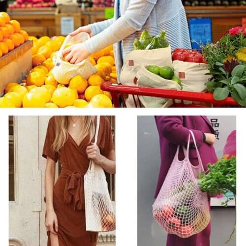 5Pcs Cotton String Shopping Bags Reusable Washable Fruit Vegetable Storage Mesh Bags Organizer Grocery Shopping Net Bags