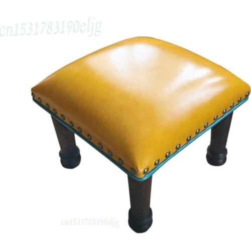 American Leather Stool Pure Solid Wood Low Stool Ins Nordic Small Bench Household Shoe Changing Stool Leather Living Room Sofa S