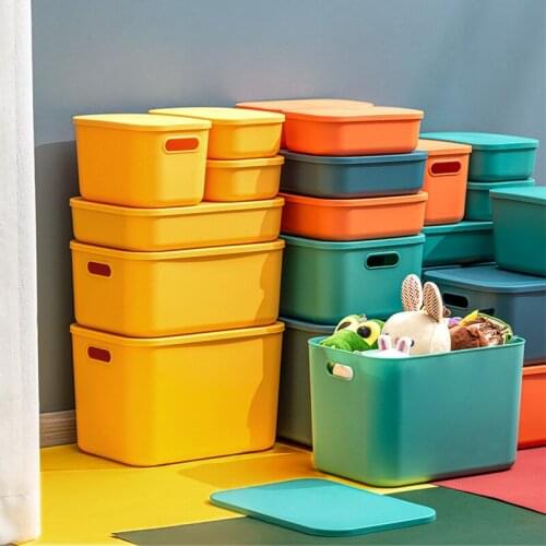 Household Tidy Kitchen Snacks Sundries Storage Plastic Storage Box with Lid Macaron Basket Wardrobe Desk Home Organizer Supplies