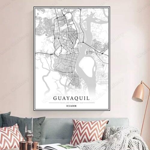 Black and White City Map The Guayaquil City Map Poster HD Print Wall Art Canvas Nordic Landspace Painting for Home Decor