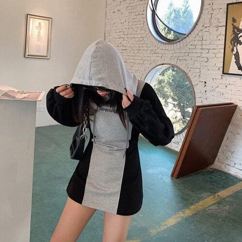 BLACK Strap Sweatshirts Color Contrast Sweatshirt Women Spliced Loose Hoodies Design Sweatshirts Dress Waistband