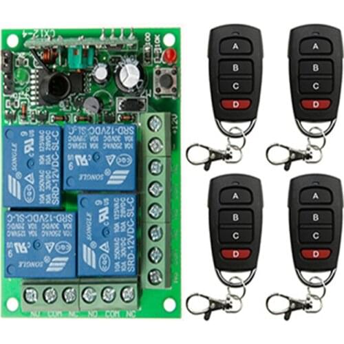 DC 12V 24V 4 Channel 4CH RF Wireless Remote Control Switch System Receiver + Transmitter, 315 433 MHz