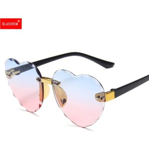 1PC Girls Cute Heart Rimless Frame Sunglasses Children Kids Gray Pink Red Lens Fashion Boys Girls UV400 Protection Eyewear New