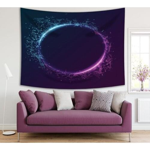 Tapestry Flying Geometric Particles on A Dark Background Glowing Triangular Elements Futuristic Art Purple Blue