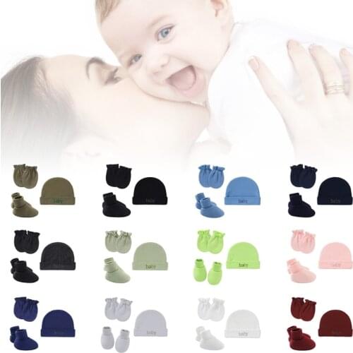 Baby Infants Anti Scratching Cotton Gloves+Hat+Foot Cover Set Mittens Socks Cap M76C