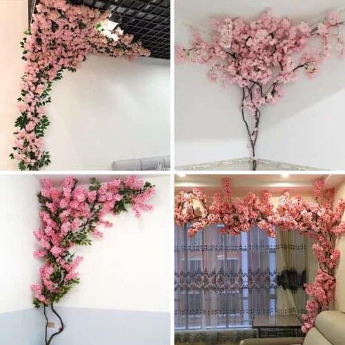 Artificial Cherry Tree Pink cherry Tree Branch Silk Flower DIY Wedding Decoration Artificial Flower Wall Home Outdoor Decoration