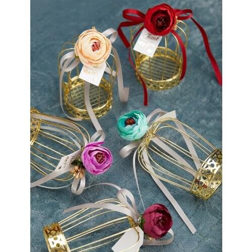 20pcs Crown candy box With flower head creative gold tin cage wedding gift box DIY chocolate boxes party gift bags