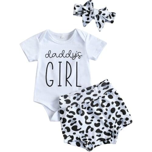 0-18M Infant Baby Girl Tops Leopard Pants Suit Outfits Round Neck Short Sleeve Romper Children Loose Summer Shorts Headband