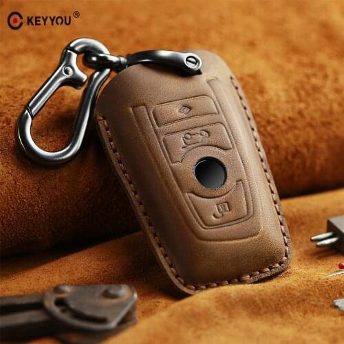 KEYYOU leather car key cover keychain case for BMW 520 525 f30 f10 F18 118i 320i 1 3 5 7 Series X3 X4 M3 M4 M5 Remote holder