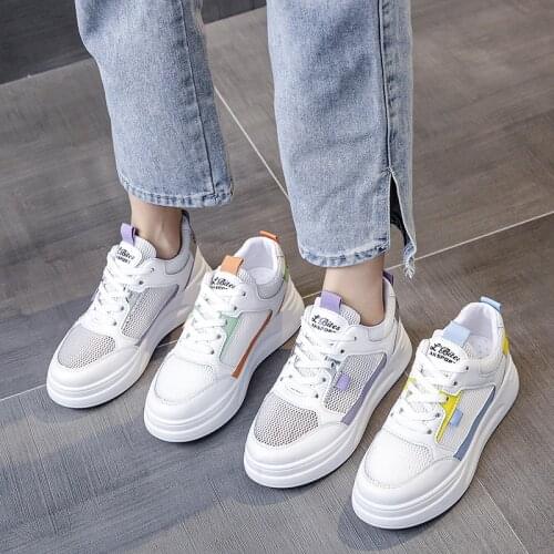 Women Shoes 2021 Summer Platform Casual Sport Shoes Women Comfort Mesh Breathable White Shoes Women Lace Up Increase Sneakers