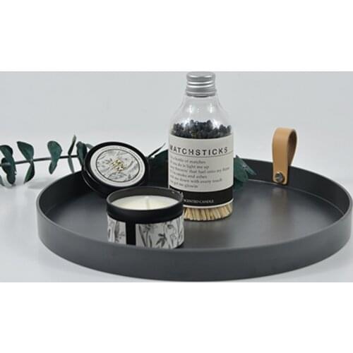 Nordic White Round Plastic Leather Jewelry Tray Living Room Kitchen Table Ring Tray Storage Sofa Tray With Handle Decor