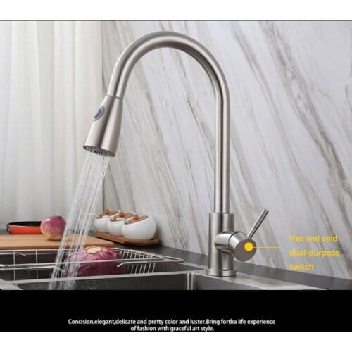 304 Stainless Steel Kitchen Pull Faucet With Hot And Cold Mixed Water Brushed Rotatable Vegetable Sink Telescopic Faucet