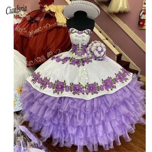 Lavender Sweetheart Sleeveless Embroidery Ball Gown Quinceanera Dress Tiered Skirt Ruffles Sweet 16 Prom Party Dress