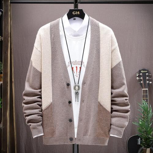 LUCLESAM Men Winter Fashion Stitching Color Warm Thicken Cardigan Mens Casual Lightweight Knitted Sweaters agasalho masculino