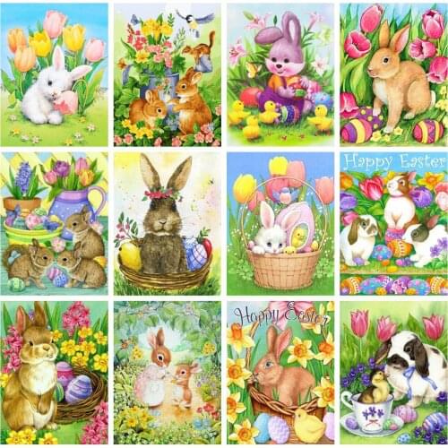 MomoArt 5D DIY Diamond Painting Rabbit Handmade Gift Diamond Embroidery Easter Diamond Mosiac Landscape Home Decorations