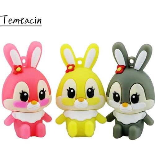 Cartoon rabbit Pendrive Cute gift 64GB 256GB 8GB thumb drive 32GB 128GB 16GB usb flash drive Pink Animal memory pen-drive U disk