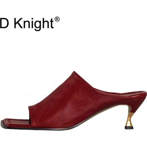 White Black Slippers Open Toe High Heels Women Soft Pu Leather Slippers Shoes Small Thin Heel Sandals Slides Big Size 34-40 New