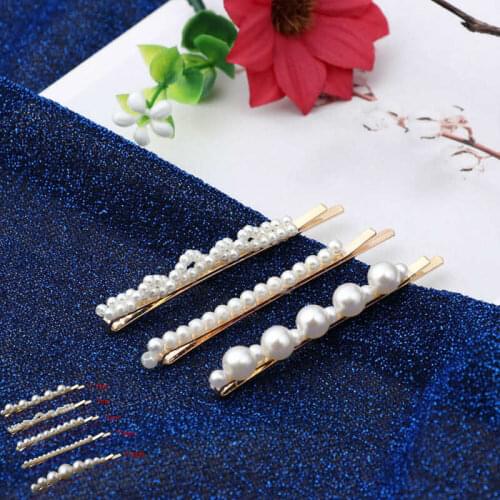 Fashion New Women Pearl Hair Fashion 5Pcs Clip Accessories Snap Stick Hairpin Barrette