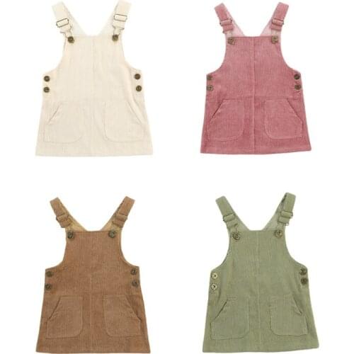 Pudcoco 0-3 Years Baby Kids Casual Cute Sleeveless Straps Dress Solid Buttons pockets Corduroy Suspender Dress Newborn Girl 2021