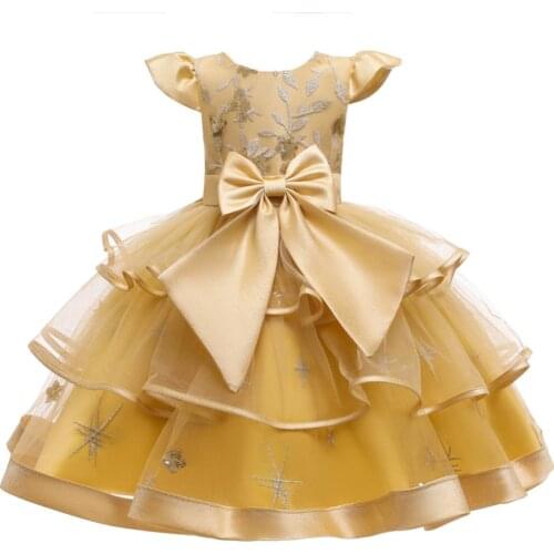 Big Bowknot Wedding Party Dress For Girls Christening Gown Formal Pageant Ruffle Tutu Dress girls Birthday Children Clothes
