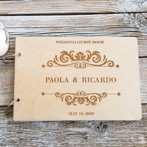 Engraved Modern Wedding Guest Book, Personalized Custom Guest Book, Husband and Wife wedding guest book,wooden photo album