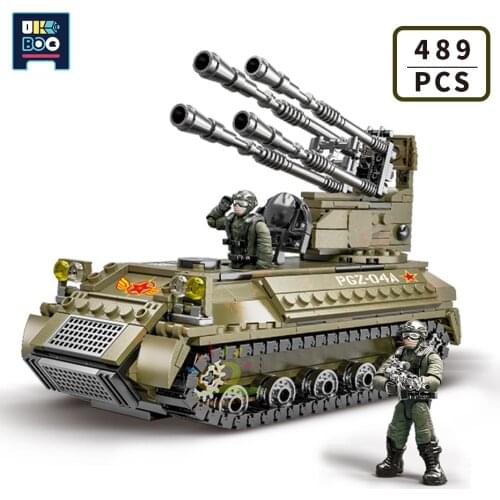 UKBOO 489PCS Military Tank Model Building Blocks Weapon Armored Combat Vehicle Constructor Brick Soldier Figure Toy for Children