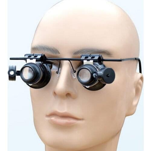 New Metal frame 20x magnifying with led light binocular magnifier lens jewelry loupe Eye for watchmaker repair