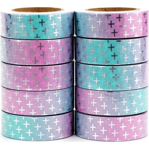 High quality 10pcs/lot Cute Cross Foil Washi Tapes DIY Decor Scrapbooking Planner Adhesive Masking Tapes Kawaii Stationery