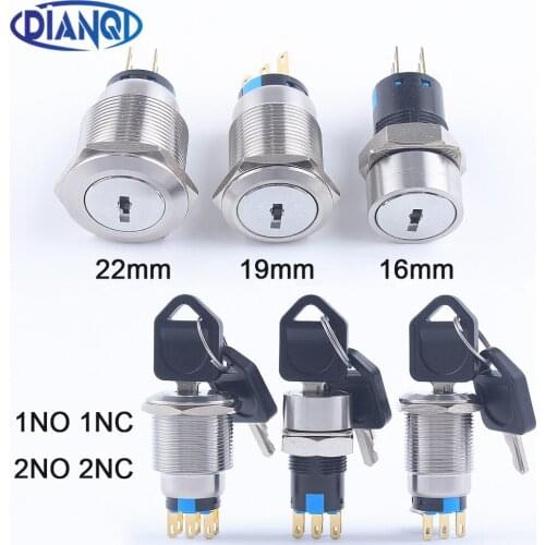 16mm 19mm 22mm Latching Lock 2 Postion 3 Position Key Knob Rotary Switch Metal Brass Button Switches 1NO1NC 2NO2NC
