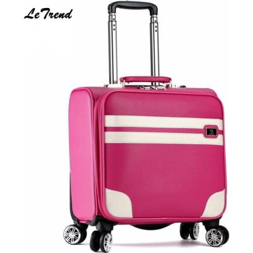 Letrend New Fashion 16 Inch PU Leather Women Rolling Luggage Spinner Trolley Bag Suitcases Travel Bag Boarding Bag Password box