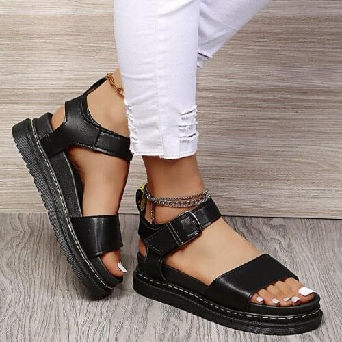 2021 Women Sandals Comfortable PU Leather Shoes Summer Sandals Buckle Strap Platform Beach Sandals Ladies Footwear Plus Size 43