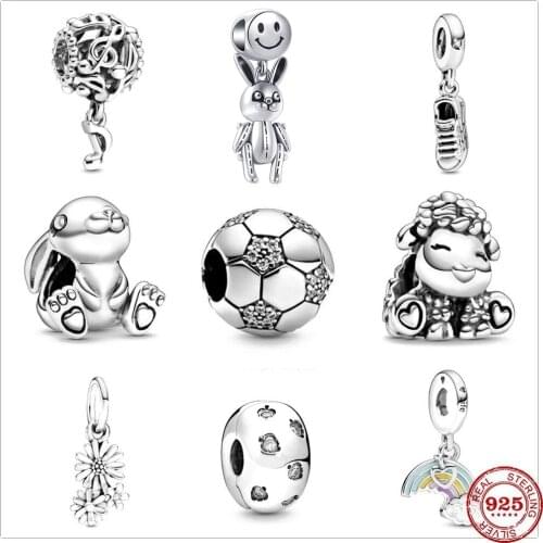 925 Sterling silver metal Beads Mushu Patti Rabbit Flower Bouquet Dangle Charm Original Pandora Charm Bracelet Jewelry 2021 New