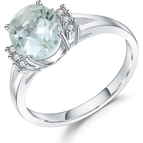 GEMS BALLET 1.78Ct Oval Simple Natural Green Amethyst Rings 925 Sterling Silver Gemstone Wedding Ring For Women Fine Jewelry