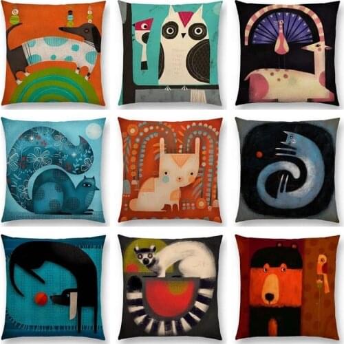Animals Sofa Throw Pillow Case Dachshund Owl Cat Dog Squirrel Rabbit Fox Camel Elephant Cushion Cover fundas para cojines
