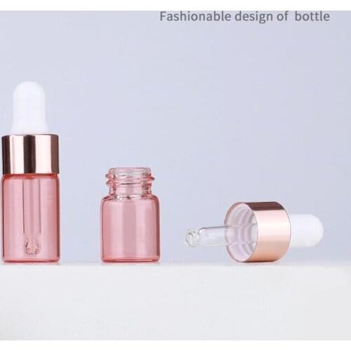 10pcs 1-5ml Empty Dropper Bottle Pink Essential Oil Glass Aromatherapy Liquid Pink Drop for massage Pipette Bottles Refillable